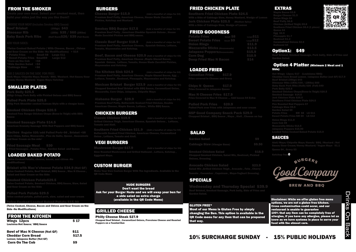 Menu, Good Company: Burgers, Brew and BBQ