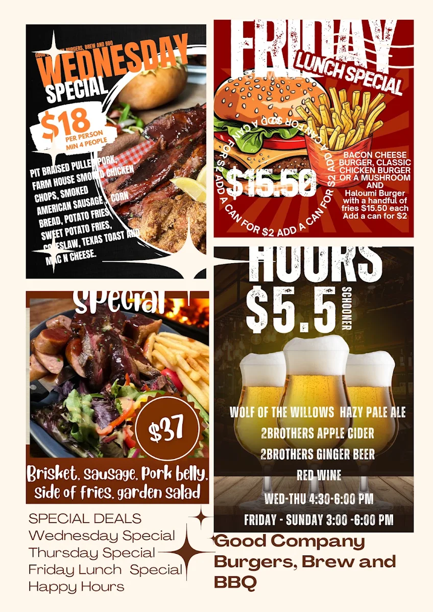 Menu, Good Company: Burgers, Brew and BBQ