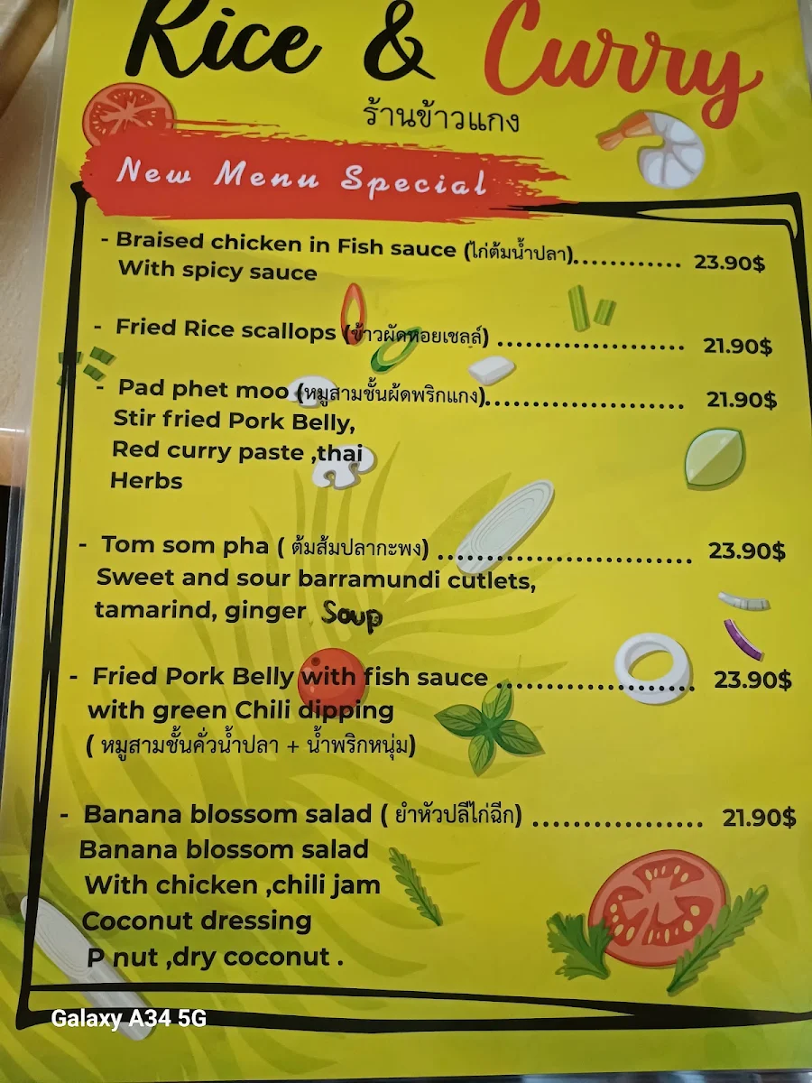 Menu, Rice & Curry