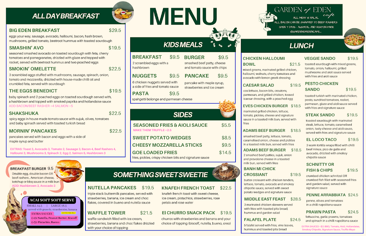 Menu, Garden of Eden Cafe - Drive THRU Austral