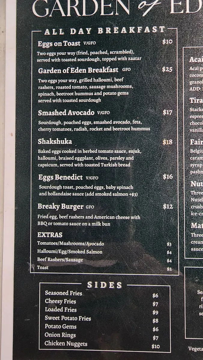 Menu, Garden of Eden Cafe - Drive THRU Austral