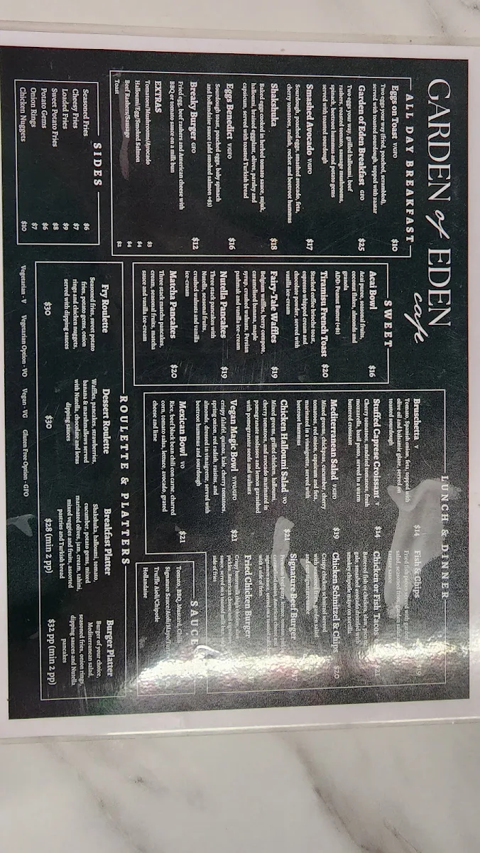 Menu, Garden of Eden Cafe - Drive THRU Austral