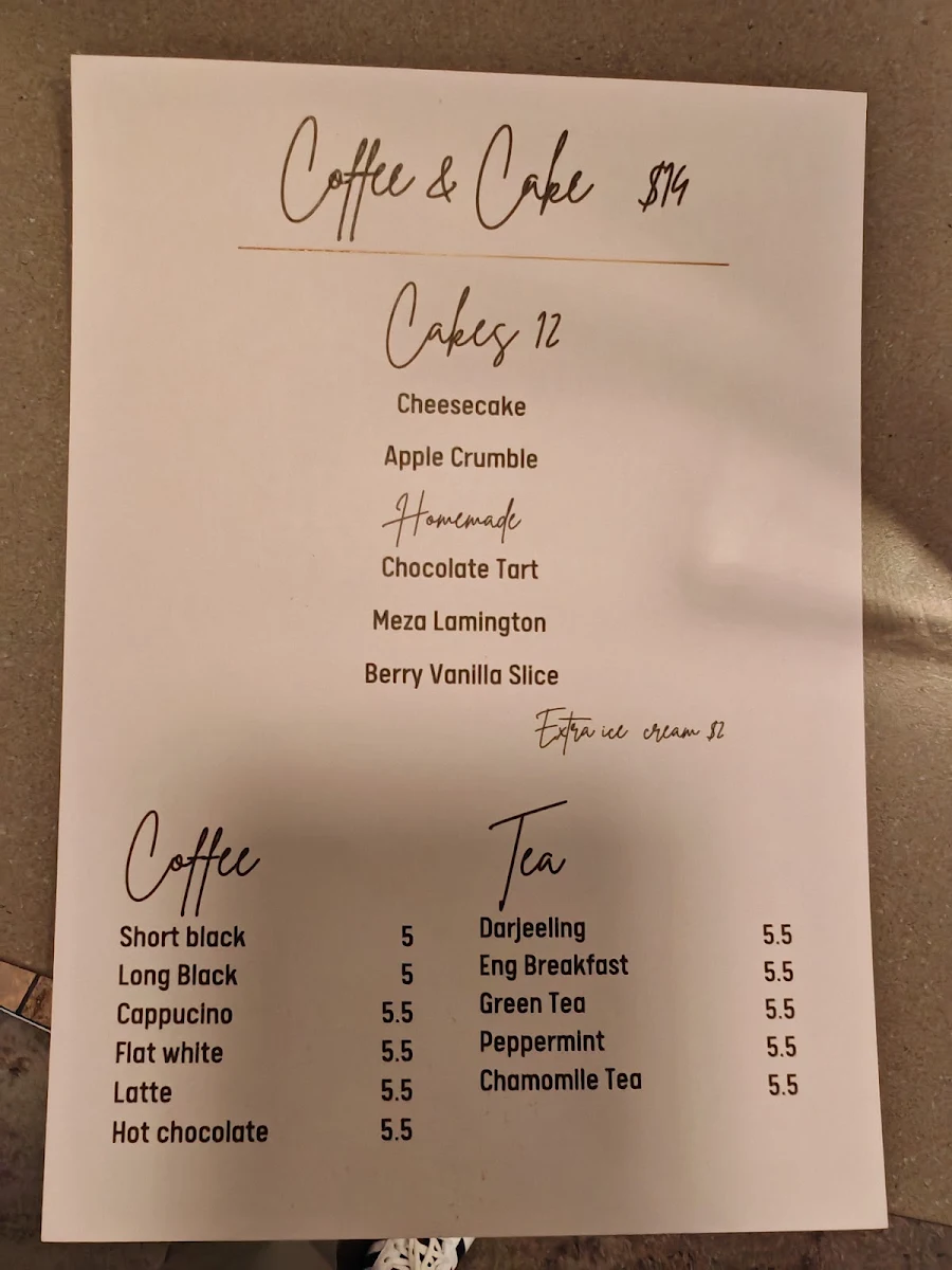 Menu, MEZA Bar and Grill