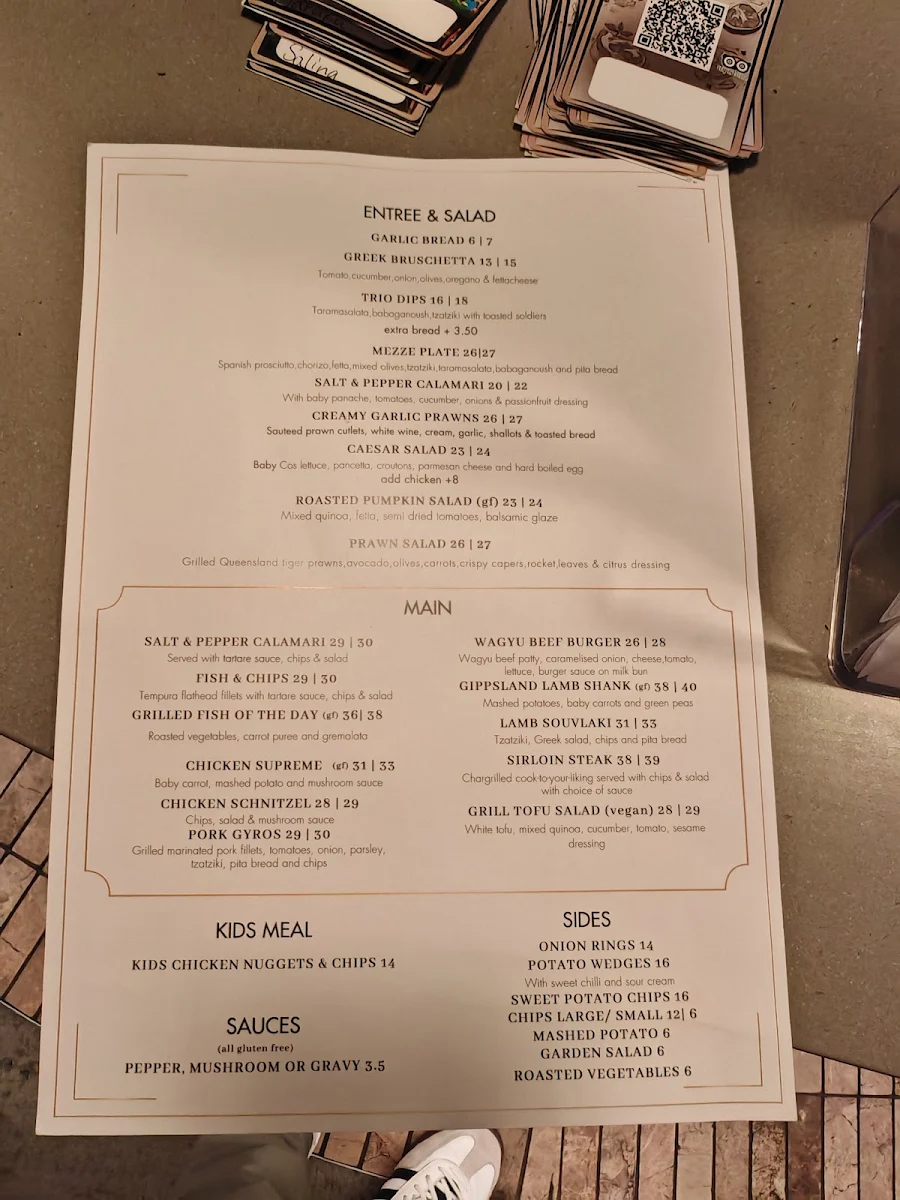 Menu, MEZA Bar and Grill