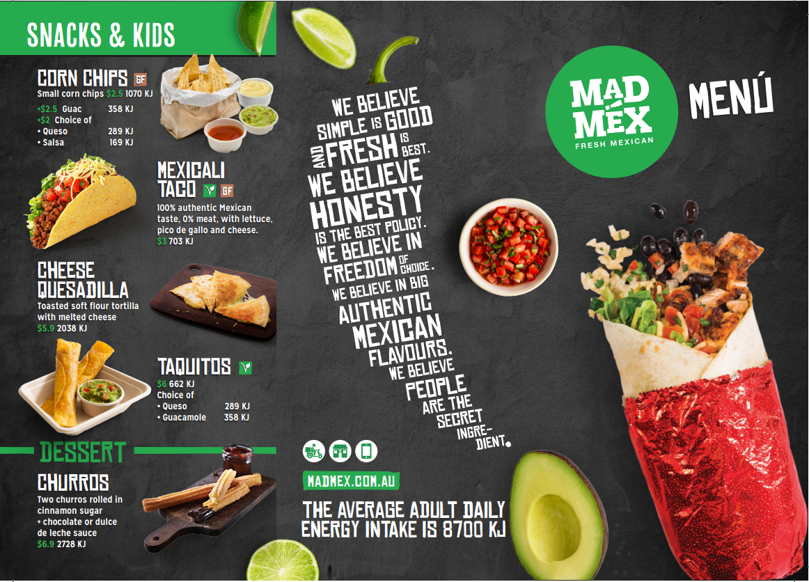 Menu, Mad Mex Melbourne Central