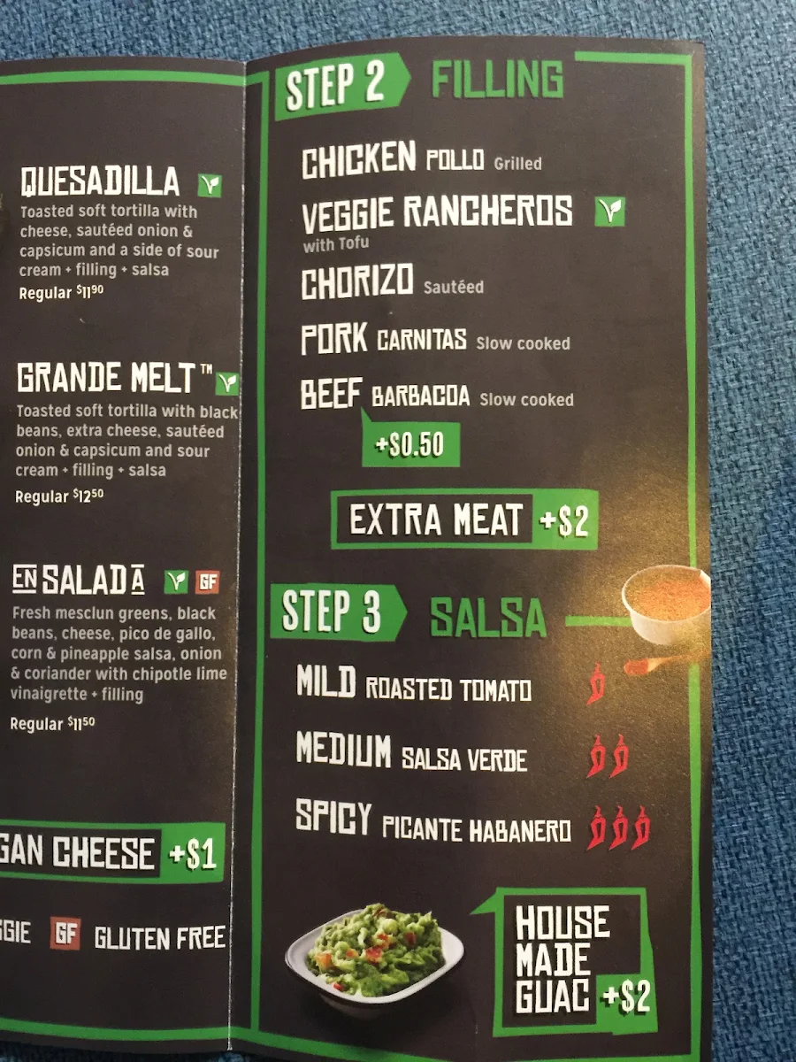 Menu, Mad Mex Melbourne Central