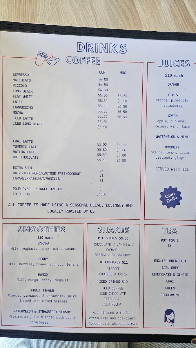 Menu, Della's