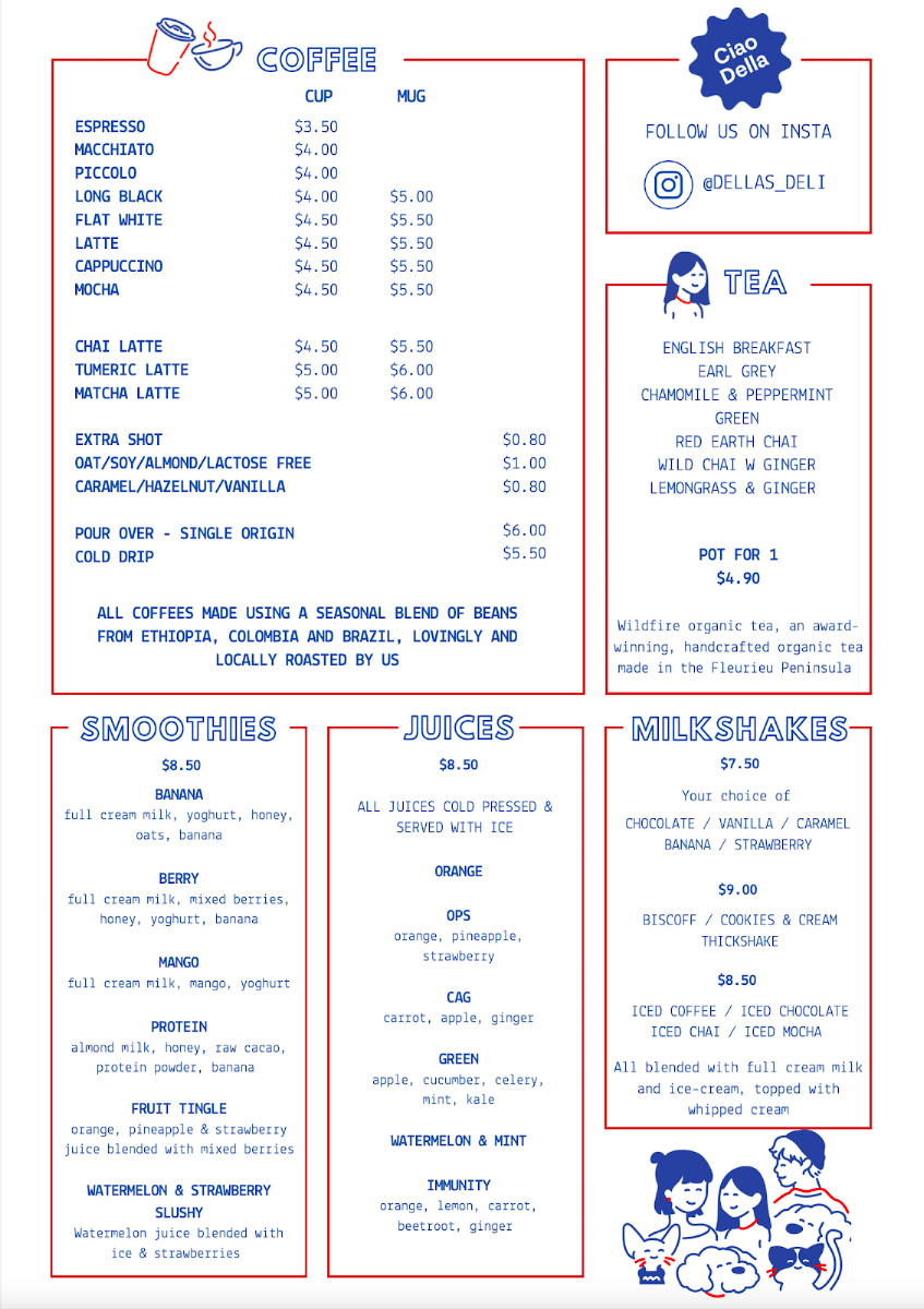 Menu, Della's