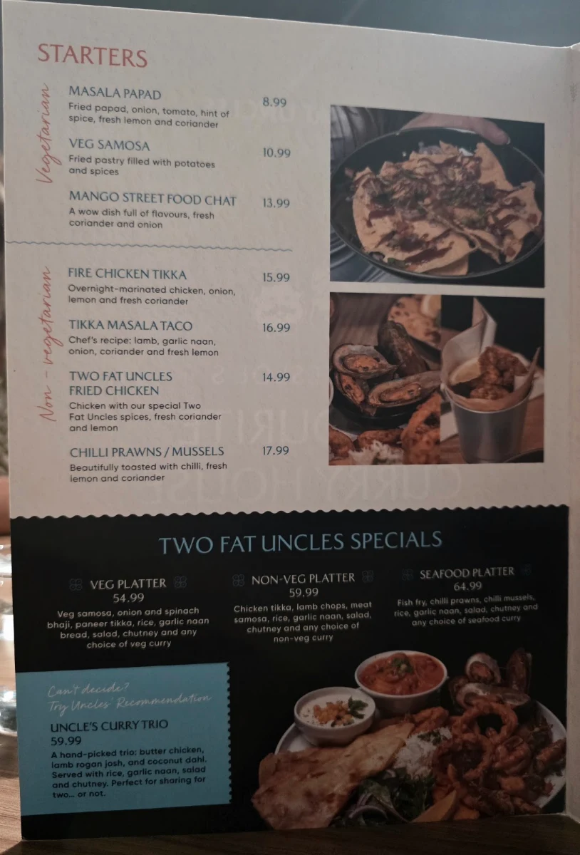 Menu, Two Fat Uncles