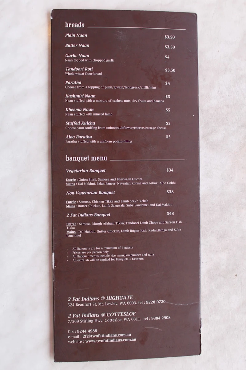 Menu, Two Fat Uncles