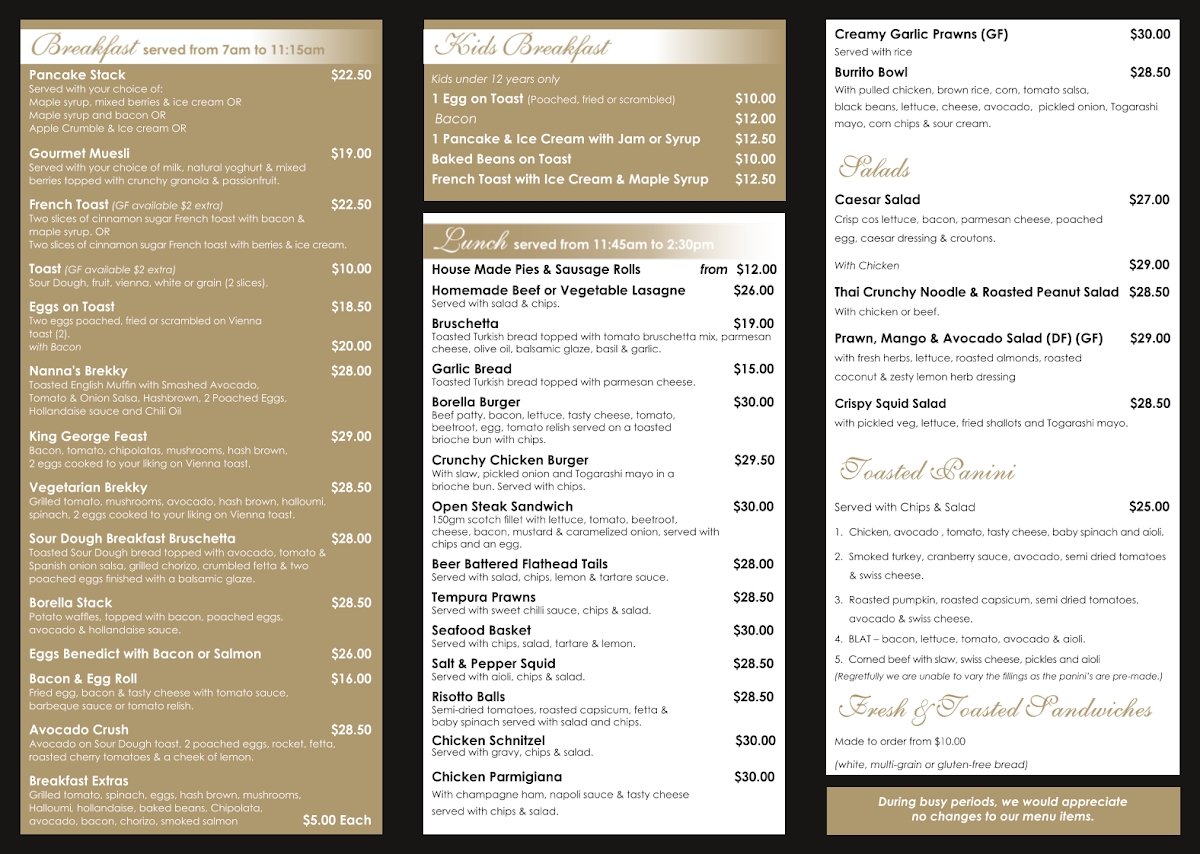 Menu, Cafe Borellas