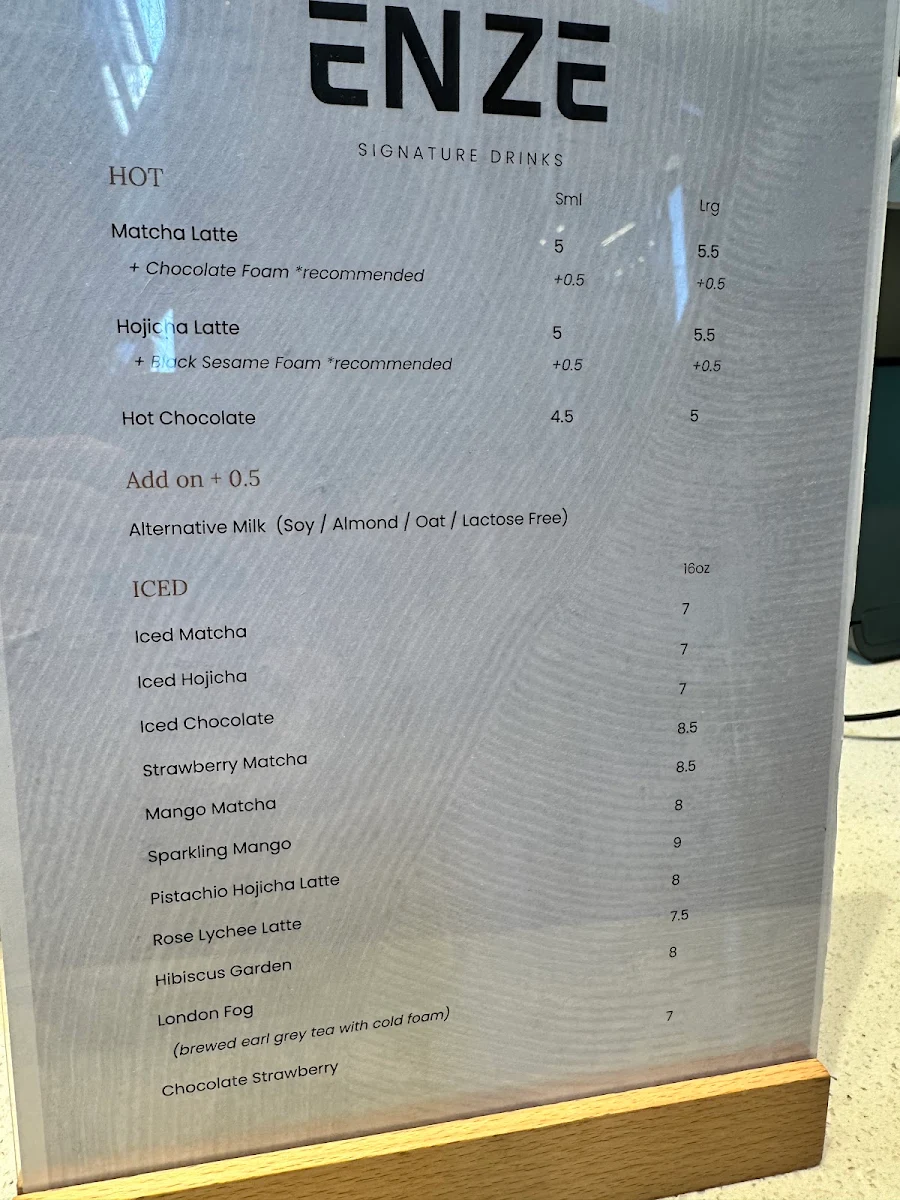 Menu, ENZE Barangaroo
