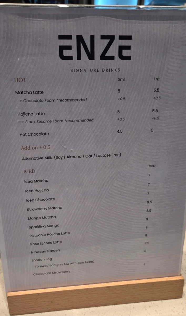 Menu, ENZE Barangaroo