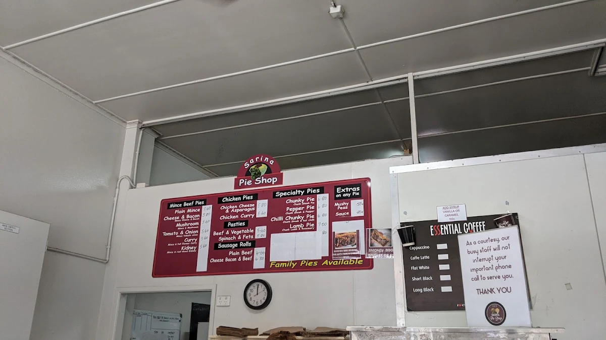 Menu, Sarina Pie Shop