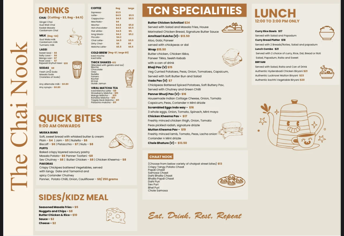 Menu, The Chai Nook (TCN) - Cafe & Restaurant