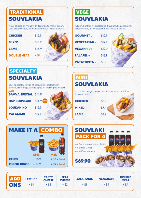 Menu, Souvlaki GR Thornbury