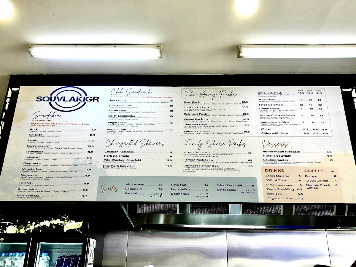 Menu, Souvlaki GR Thornbury