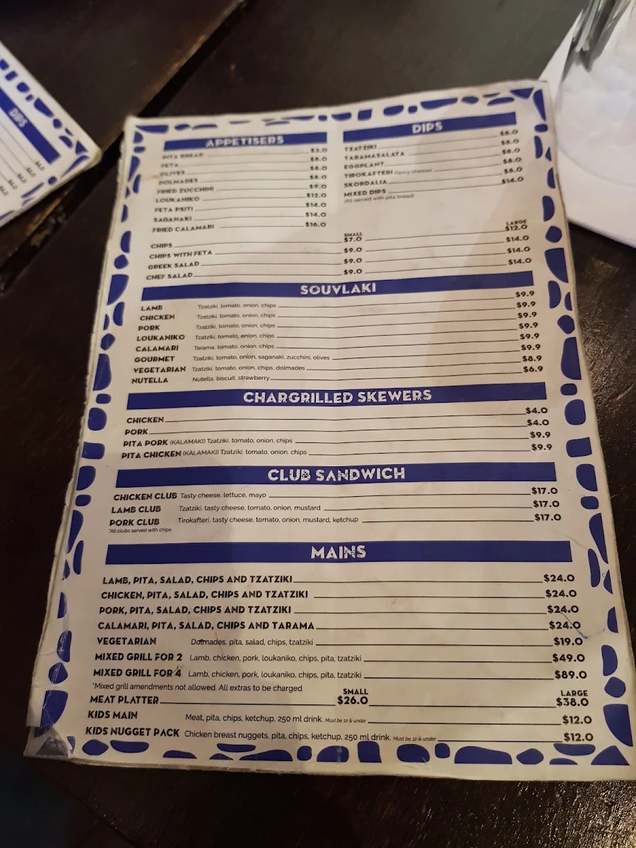 Menu, Souvlaki GR Thornbury