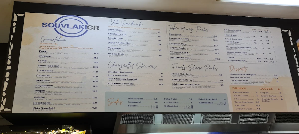 Menu, Souvlaki GR Thornbury