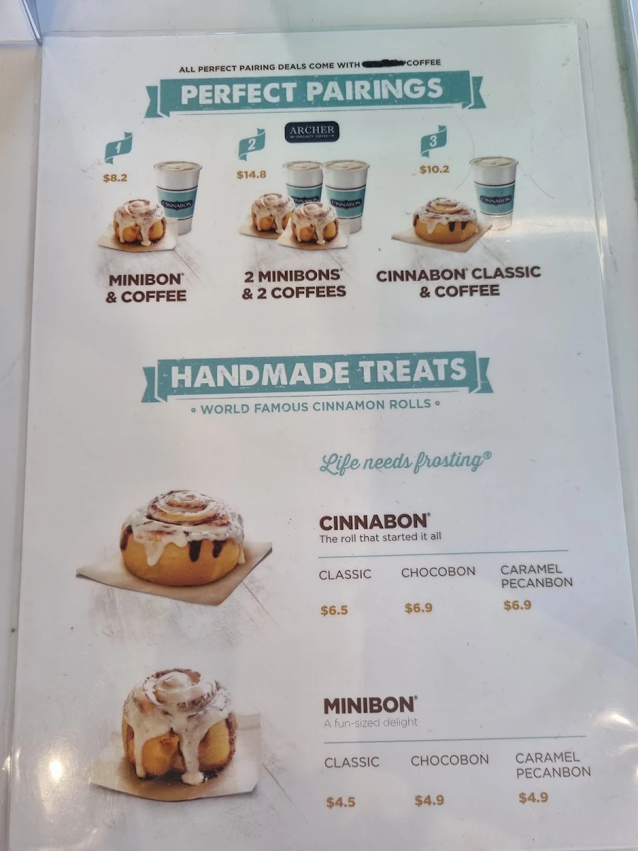 Menu, Cinnabon Sunshine Plaza