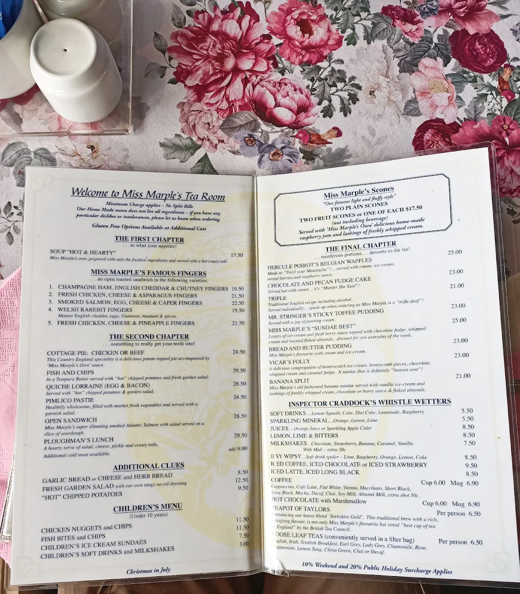 Menu, Miss Marple's Tearoom