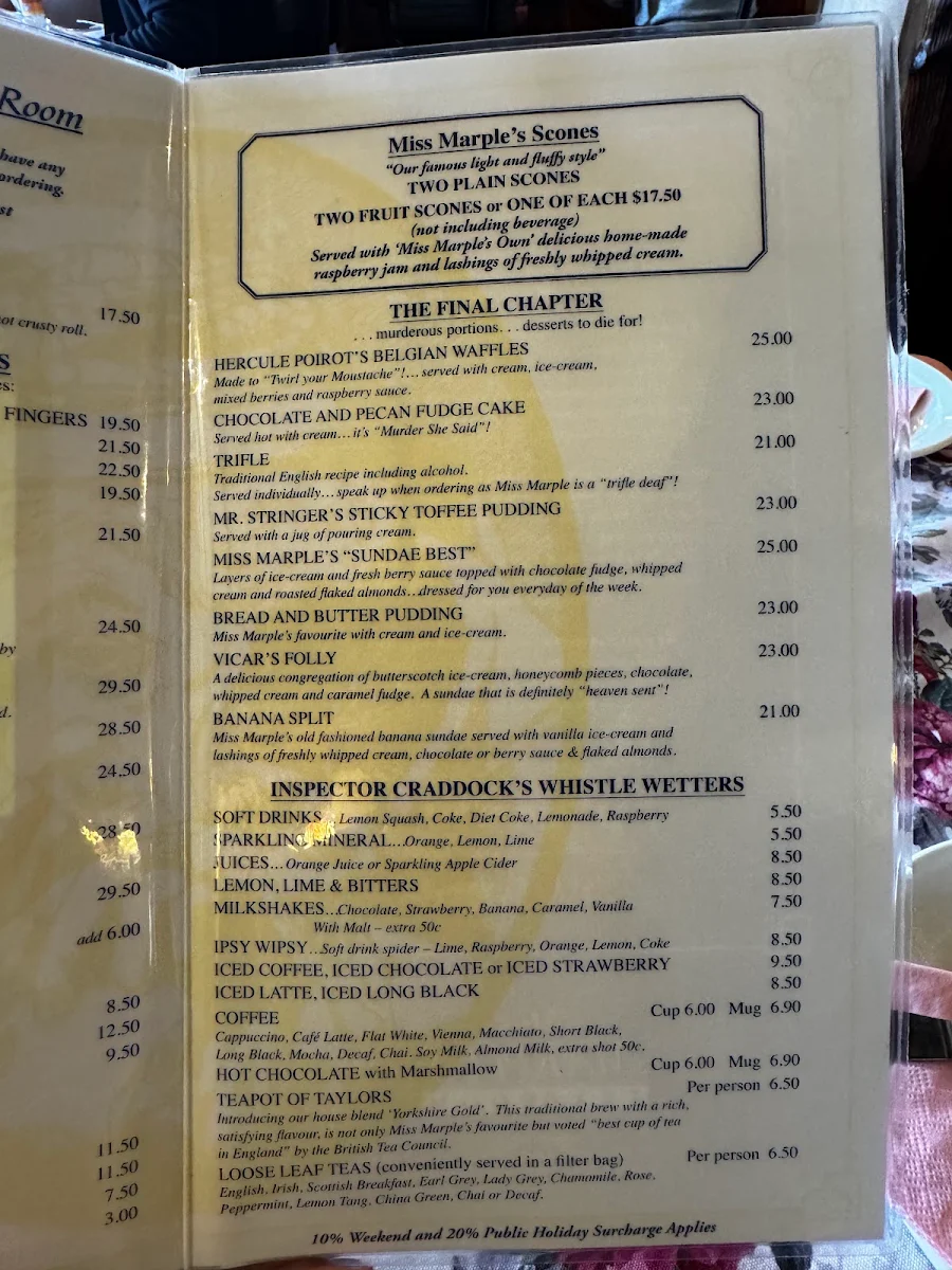 Menu, Miss Marple's Tearoom