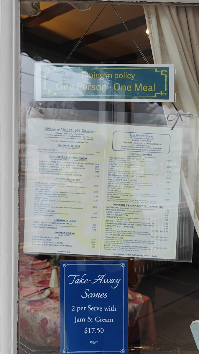 Menu, Miss Marple's Tearoom