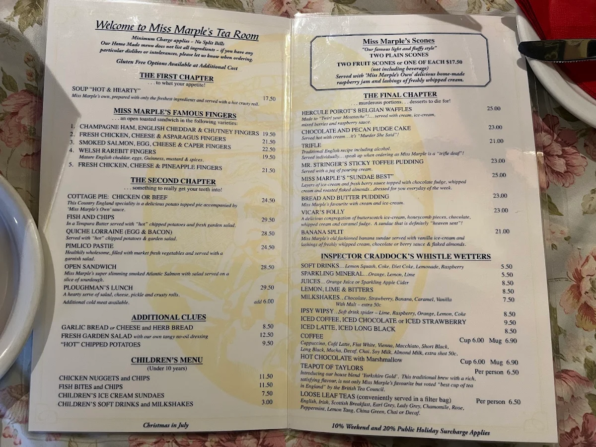 Menu, Miss Marple's Tearoom