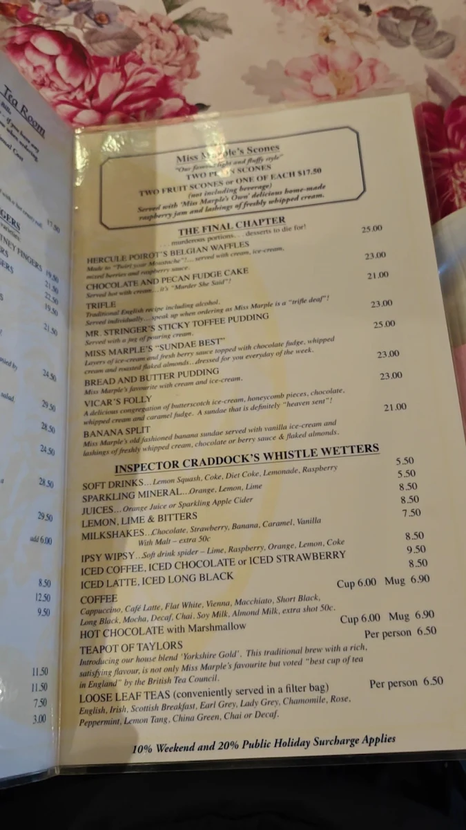 Menu, Miss Marple's Tearoom