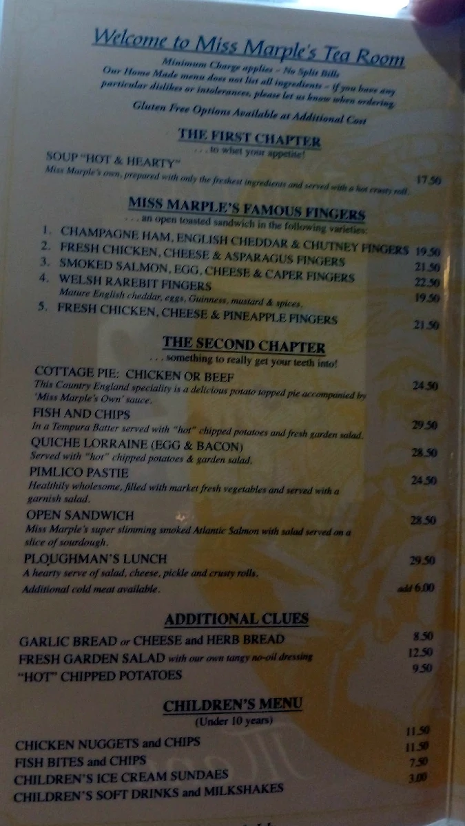 Menu, Miss Marple's Tearoom