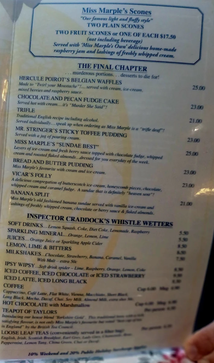 Menu, Miss Marple's Tearoom