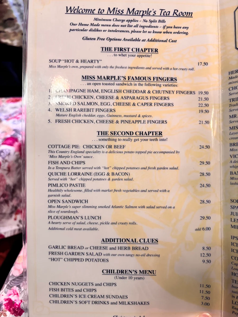 Menu, Miss Marple's Tearoom