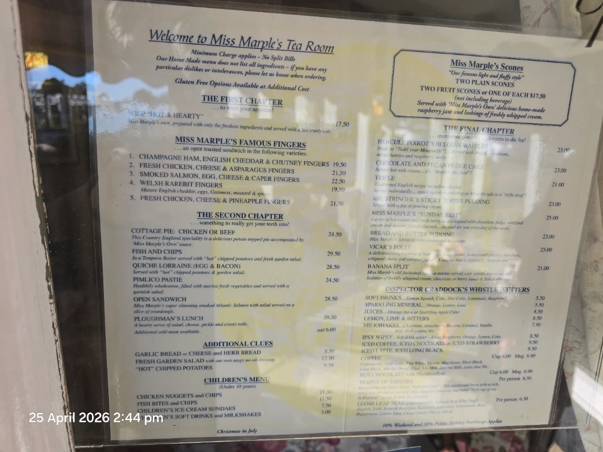 Menu, Miss Marple's Tearoom