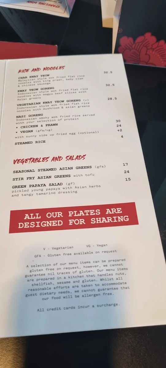 Menu, Mybella Asian