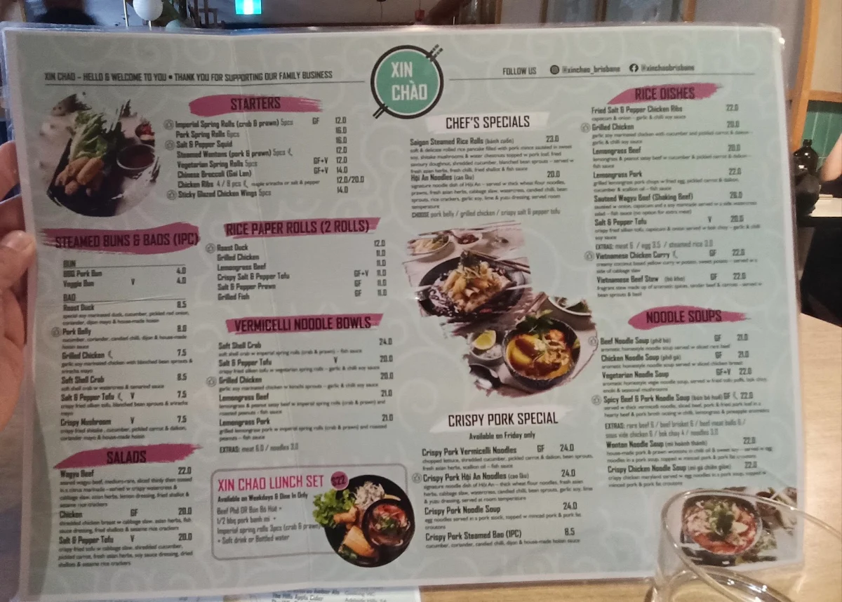 Menu, Xin Chào