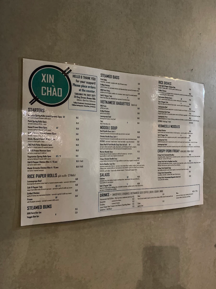Menu, Xin Chào