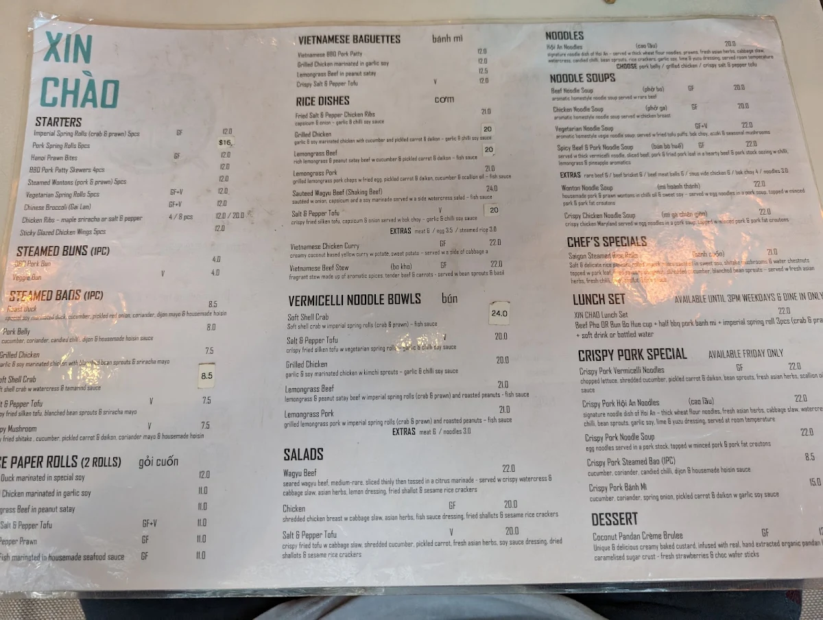 Menu, Xin Chào