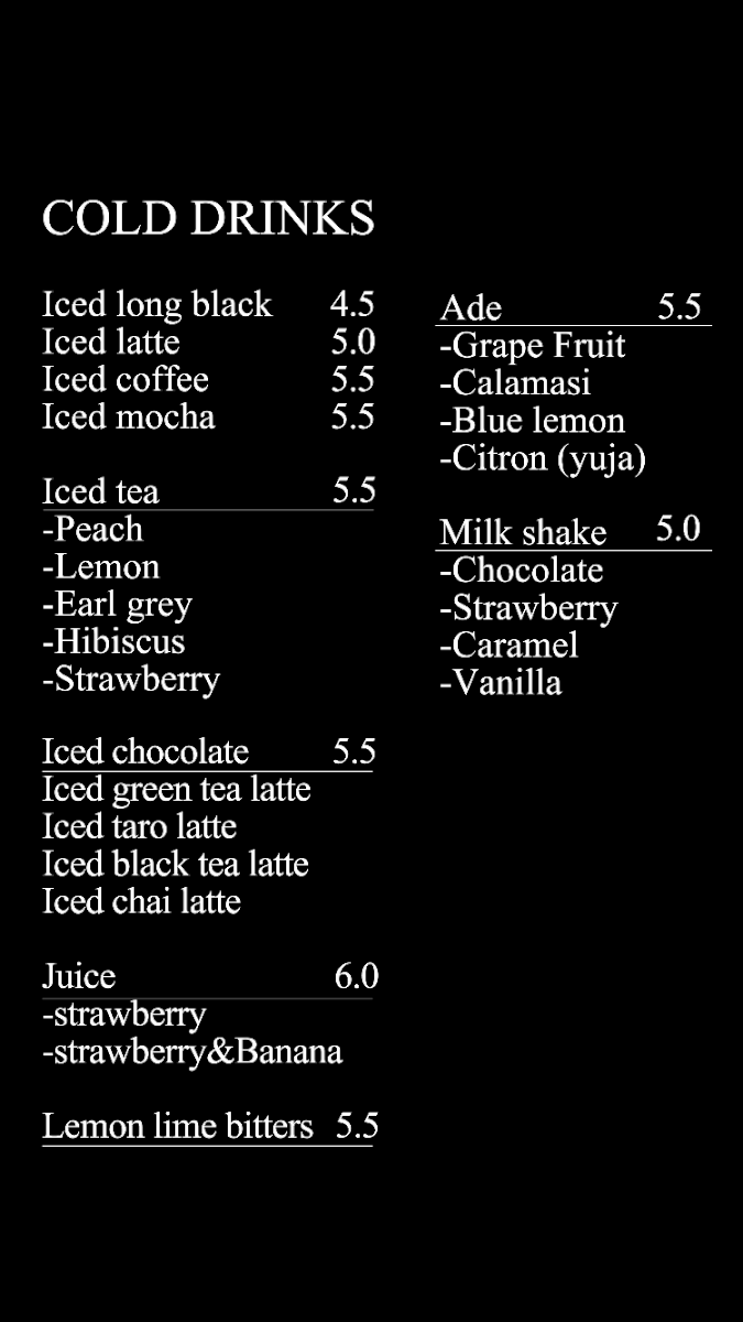 Menu, COFFEE ROOT