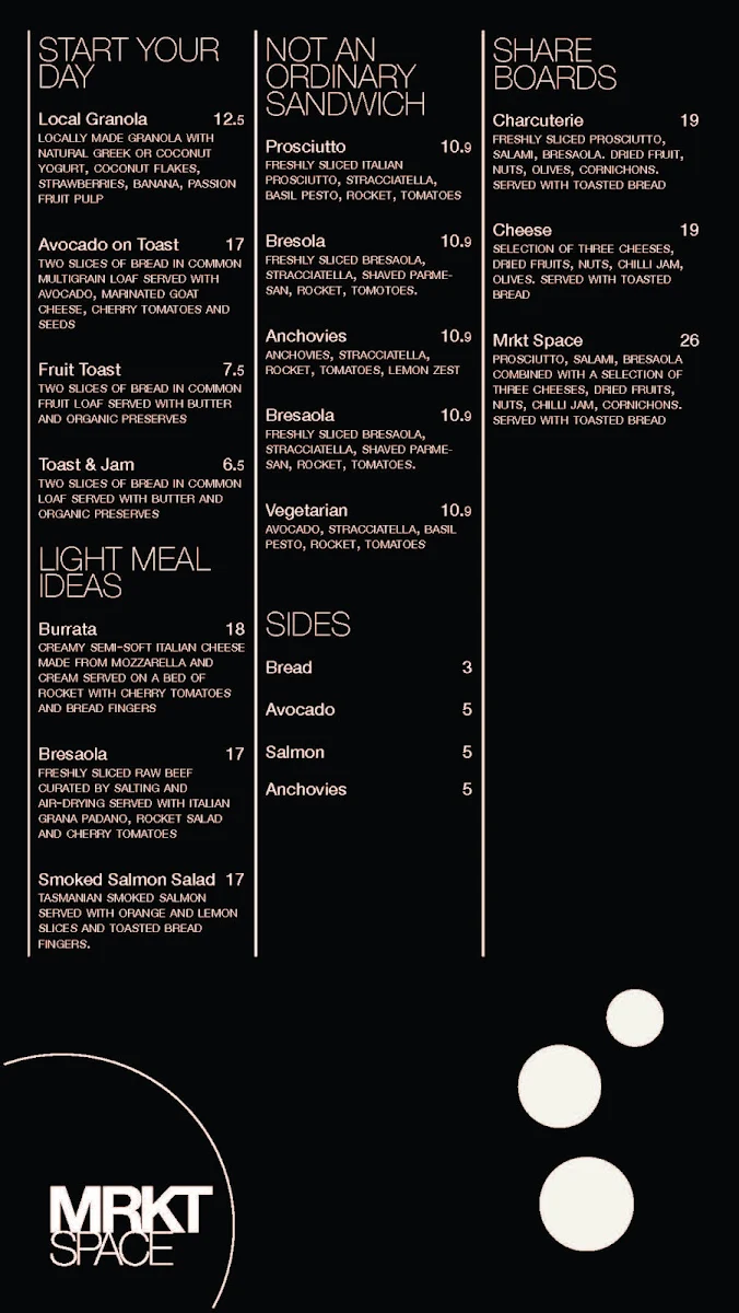 Menu, MRKT SPACE - Leighton Beach