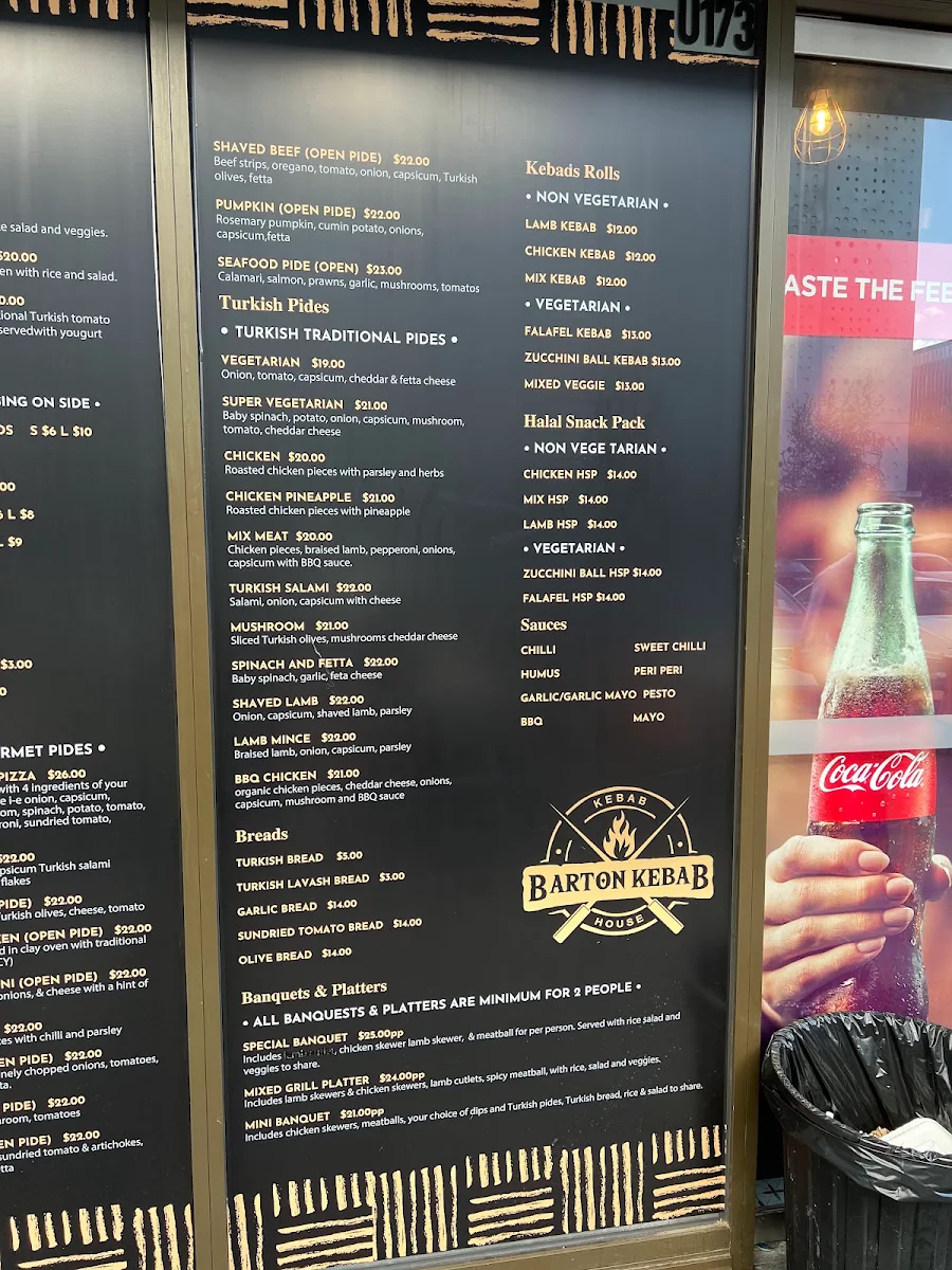 Menu, Barton Kebab