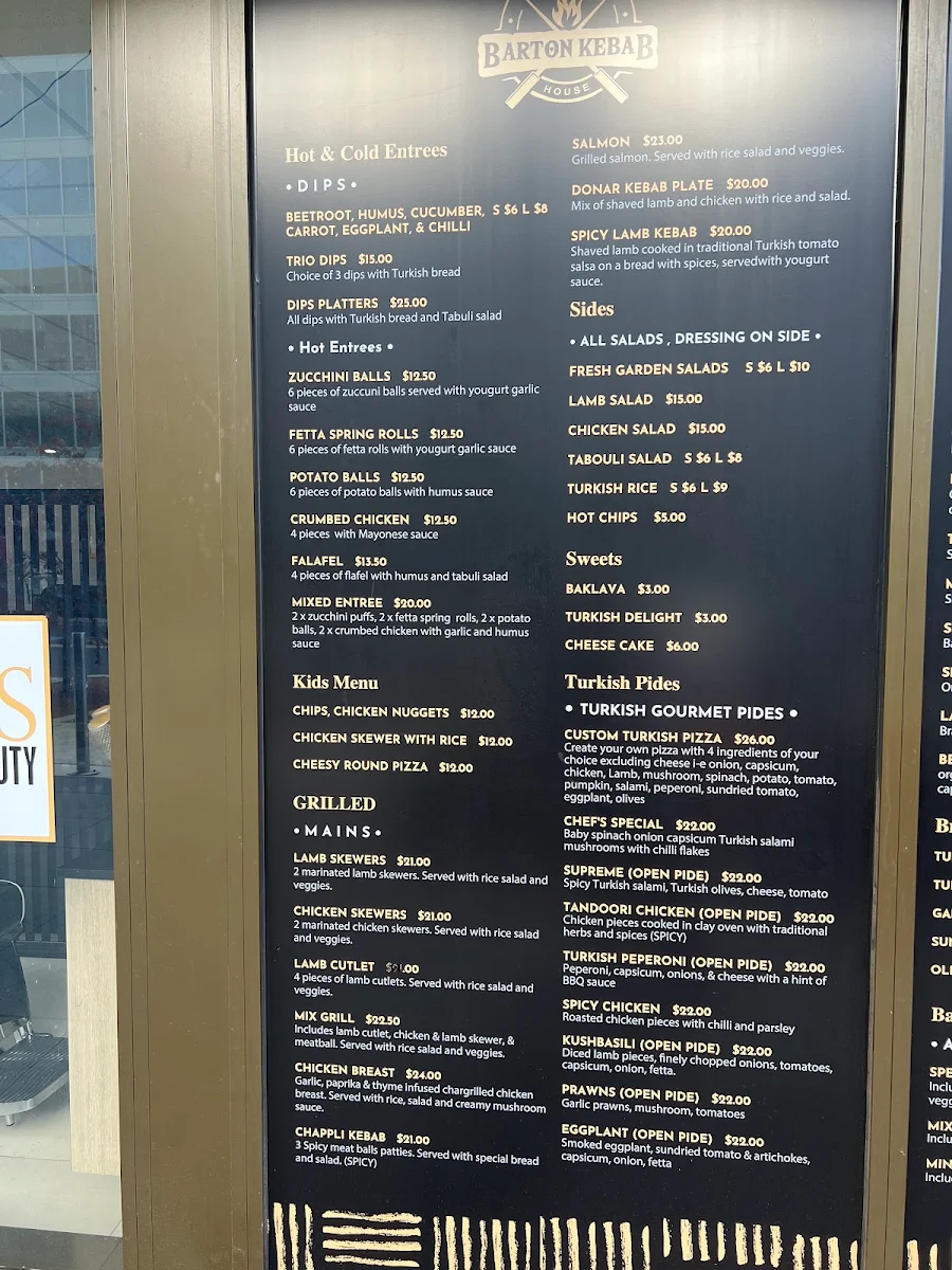 Menu, Barton Kebab