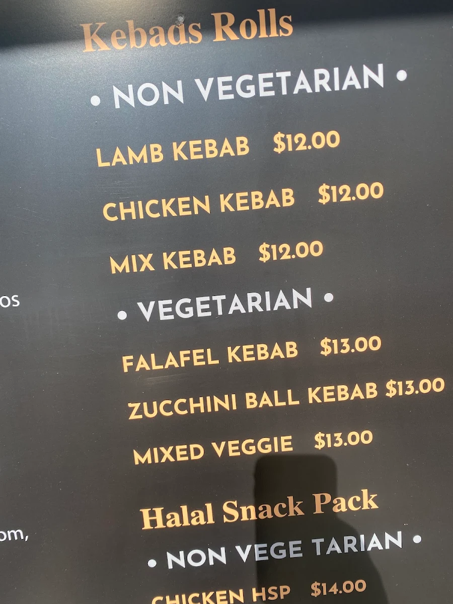 Menu, Barton Kebab