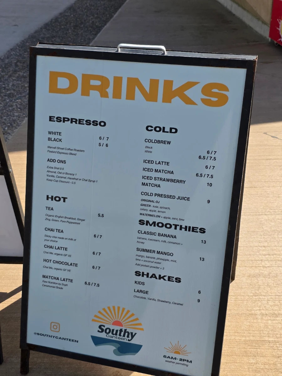 Menu, Southy Canteen