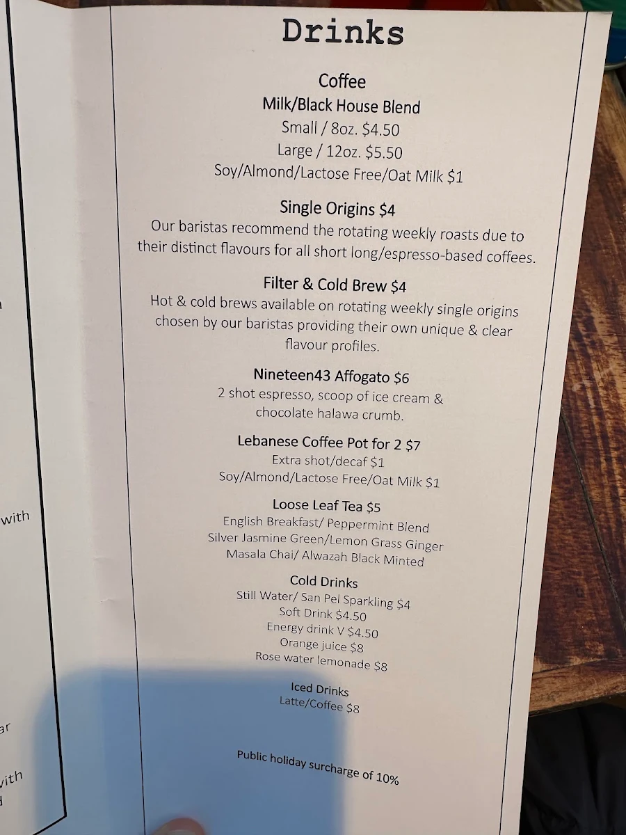 Menu, Nineteen43