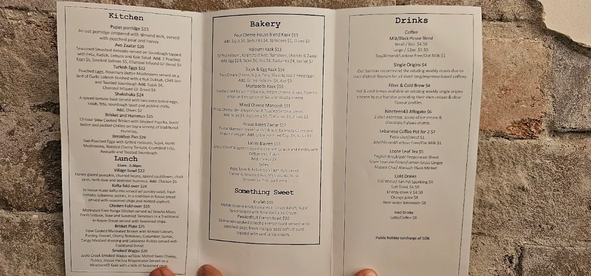 Menu, Nineteen43