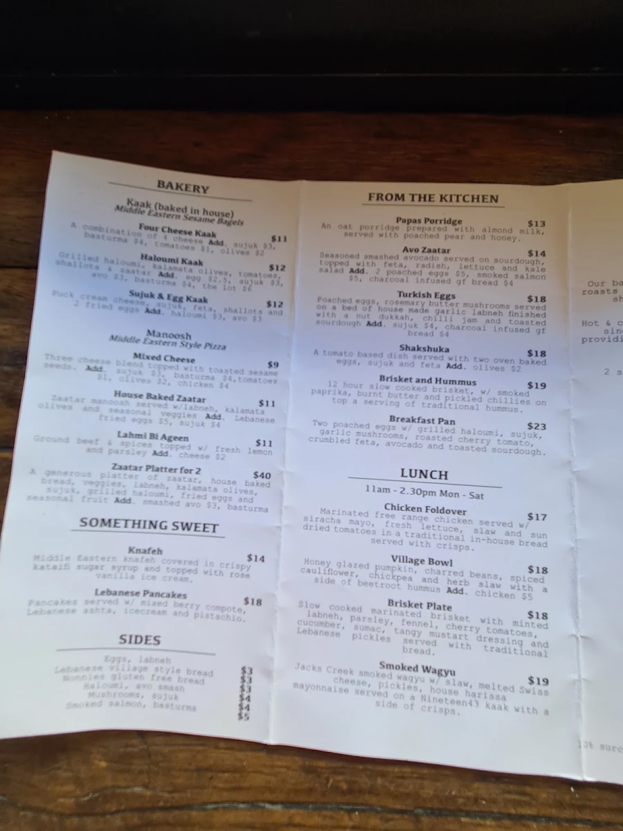 Menu, Nineteen43