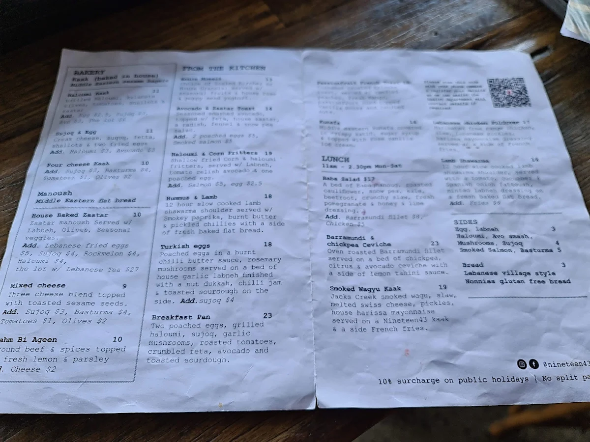 Menu, Nineteen43