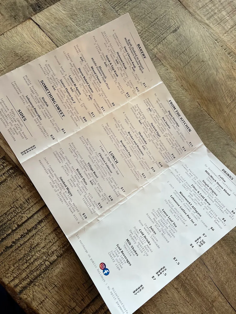 Menu, Nineteen43