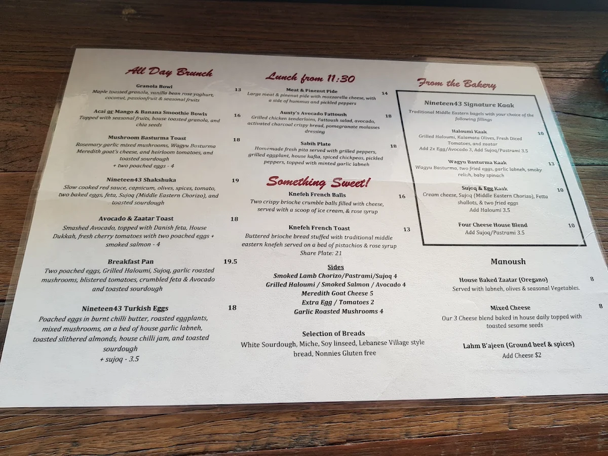Menu, Nineteen43