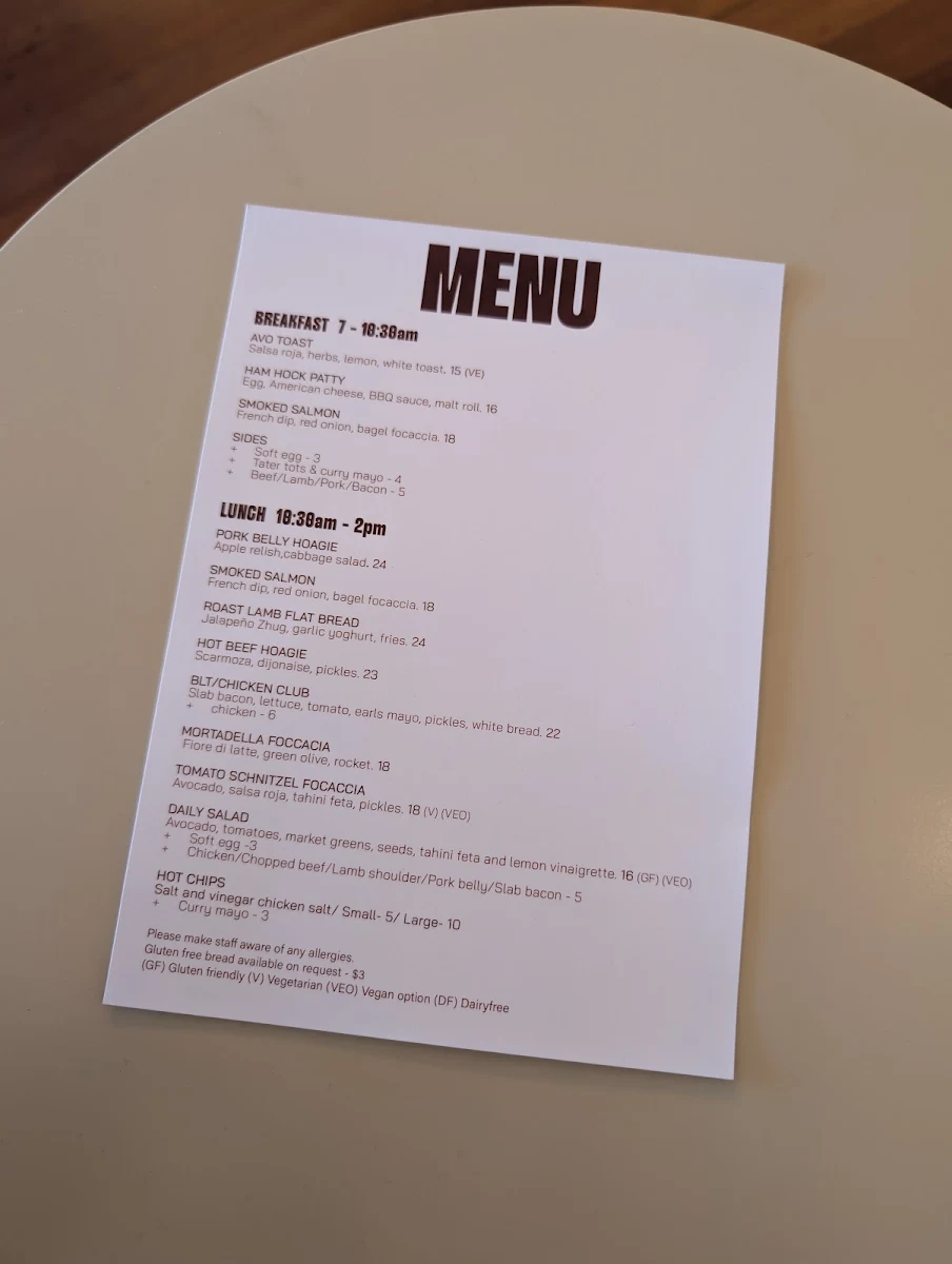 Menu, Earl's